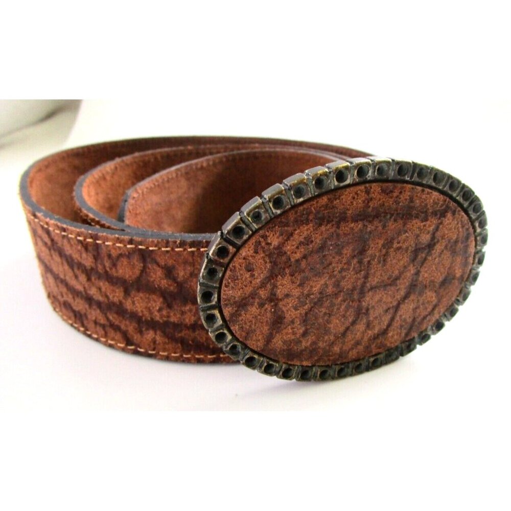 Berge Italy Women's Brown Genuine Leather Belt with Large Oval Buckle Med 30-34"